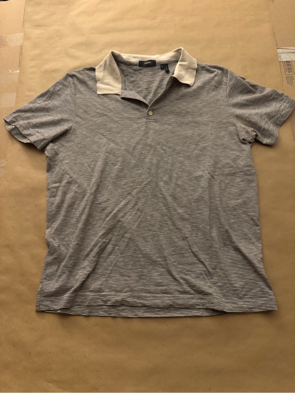 Theory White and Black Striped Polo Shirt Short Sleeve Mens Large 100% Cotton